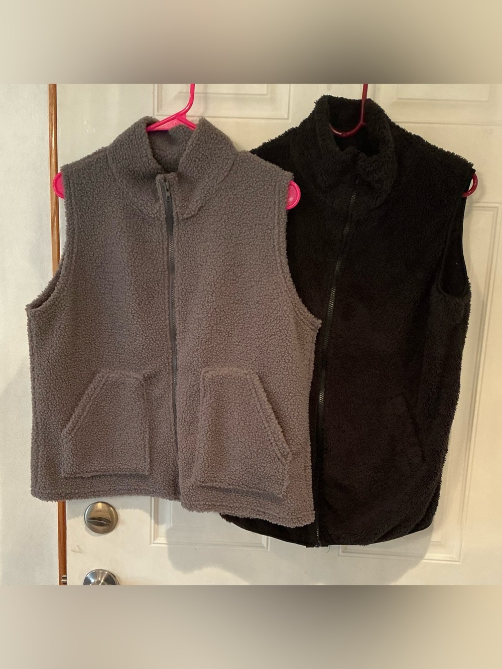 2=Sherpa Fleece Vests - Gray and Black